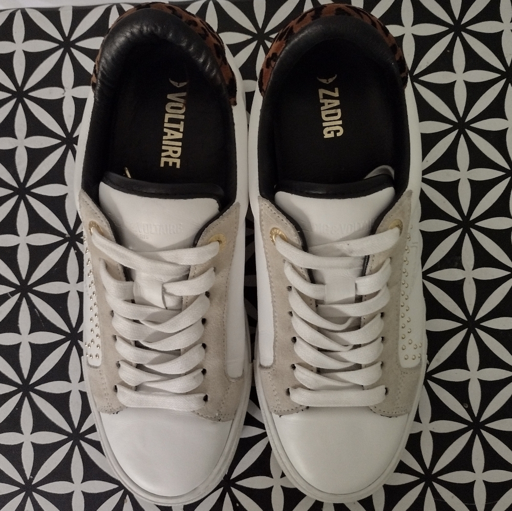 Zadig & Voltaire 'La Flash' White Leather/Leopard Trainers - Picture 4 of 7